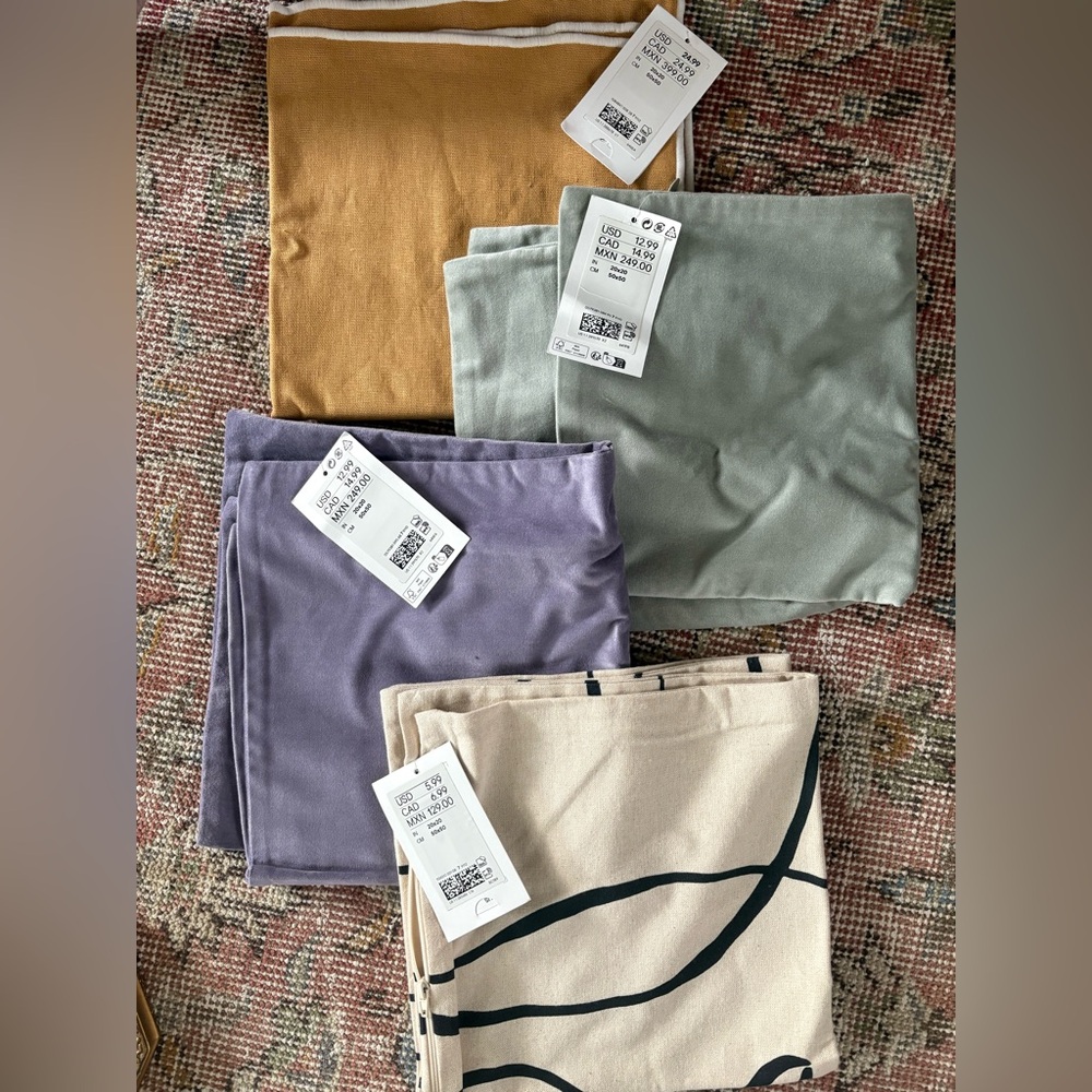 H&M Accent Pillows in Mustard, Sage, Lavender, and Cream
